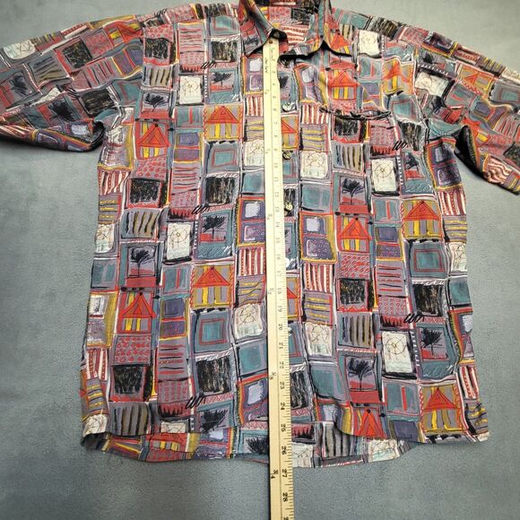 Jack Lipson Button Up Shirt Mens M Crazy Pattern Abstract Short Sleeve - Picture 4 of 7